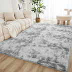 Litanika 9x12 Shag Area Rug for Living Room Bedroom, Tie-Dyed Light Grey High by Litanika