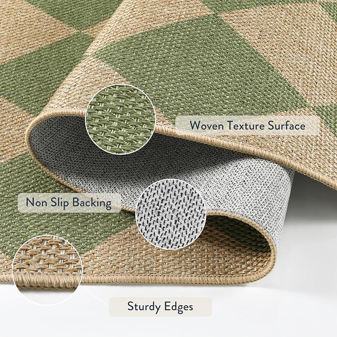 Lahome Checkered Dining Living Room Rug, 8x10 Washable Indoor Outdoor Easy Jute - Image 4