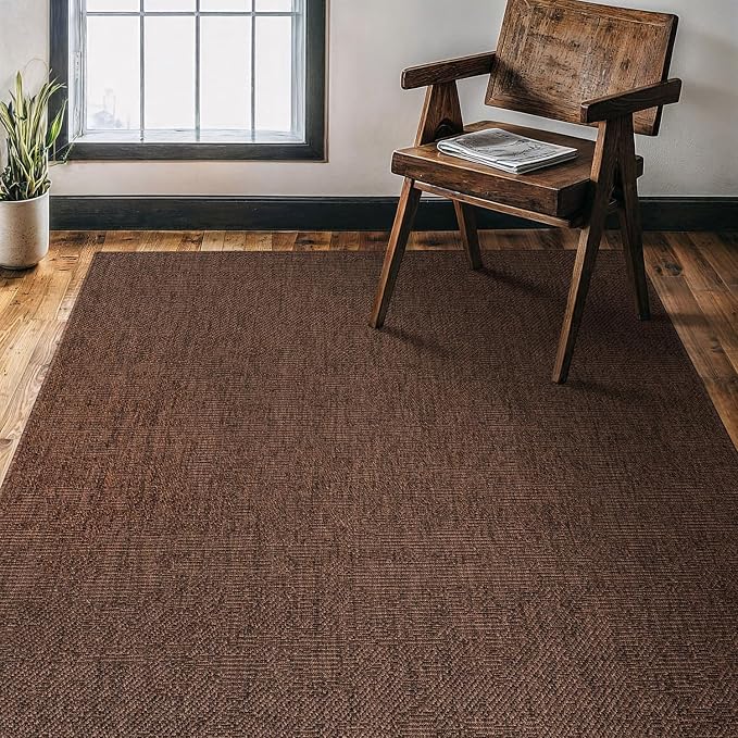 CAMILSON Easy Jute Rug 4x6, Indoor Outdoor Brown Color Fiber Area Rugs - Image 5