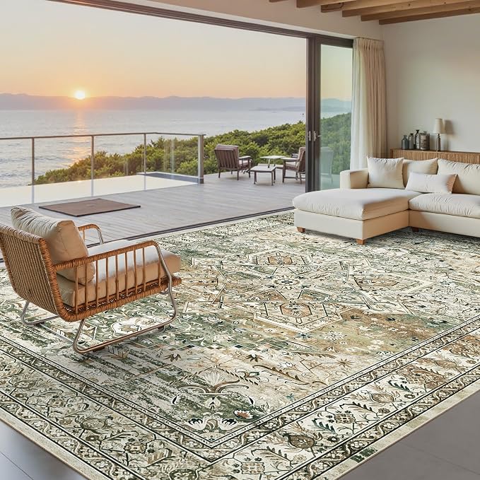 Soalmost 9x12 Area Rugs for Living Room, Non Slip Machine Washable Vintage Rugs - Image 2