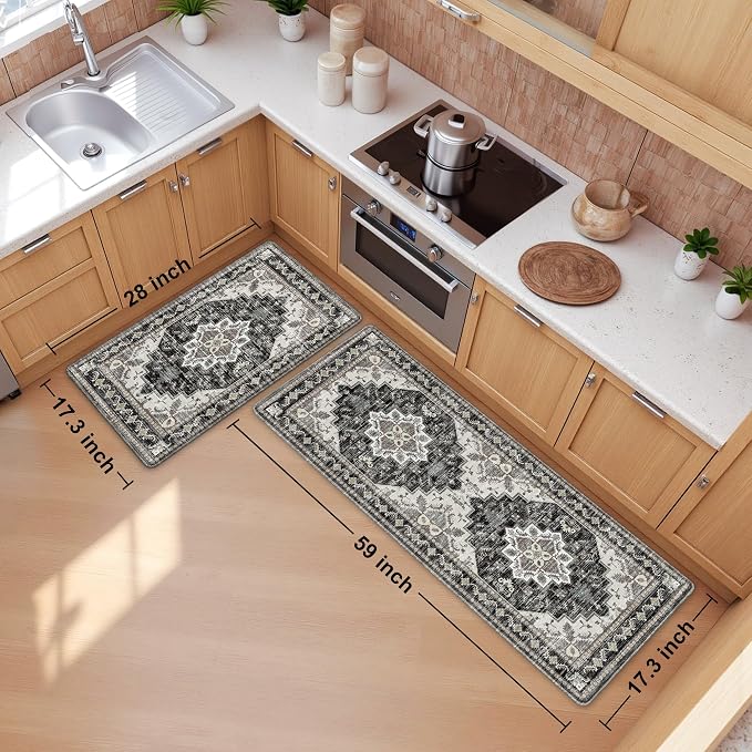 Boho Kitchen Mats for Floor 2 Piece Set Anti Fatigue Cushioned PVC Kitchen Rugs - Image 2