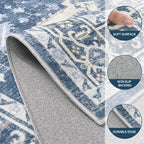 6x9 Area Rugs for Living Room:Blue Washable Vintage Medallion Boho Rug Non-Slip - Image 8