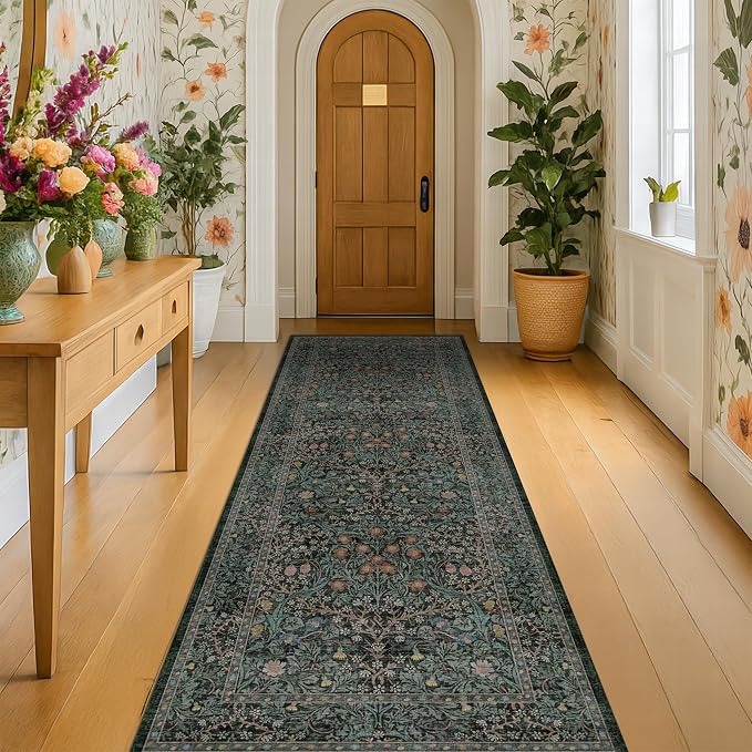 Dark Green 2'6" x 10' Runners for Wide Hallways Non Slip, Extra Long 10ft Floor by HazoHaus