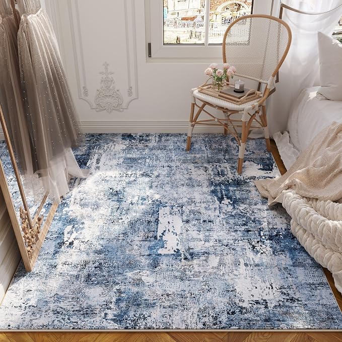 Rugcomf 4x6 Rug Washable Boho Soft Area Rug Abstract Pattern Non-Slip Faux Wool - Image 5