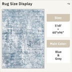 Soalmost 5x8 Area Rugs Blue/Grey Low Pile Indoor Washable Trendy Faded Style - Image 5