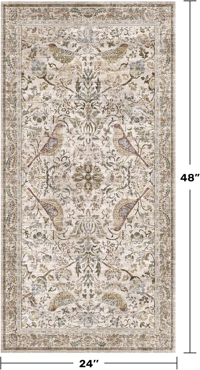 Boho Moss 2x4 Small Rugs for Entryway, Vintage Washable Low Pile & Soft Throw - Image 2