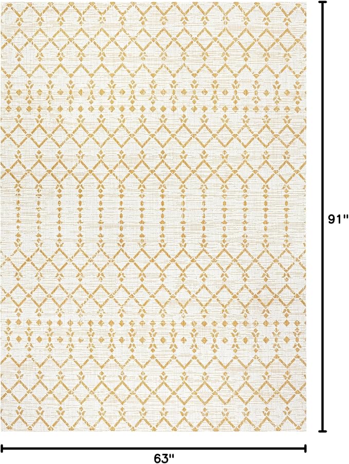 JONATHAN Y Moroccan Geometric Indoor Outdoor Area Rug 5X8 Cream/Yellow - Image 2