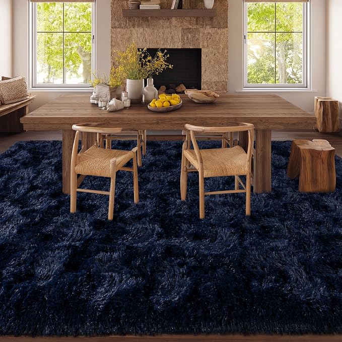 Navy Blue Rug for Living Room, 8x10 Large Fluffy Rugs for Bedroom, Soft Carpet - Image 7