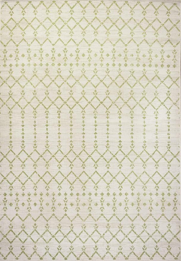 JONATHAN Y Moroccan Geometric Indoor Outdoor Area Rug 8X10 Cream/Green - Image 9