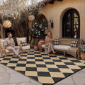 Outdoor Plastic Checkered Rug Waterproof Patio 9x12 Black Brown Diamond by WondRg