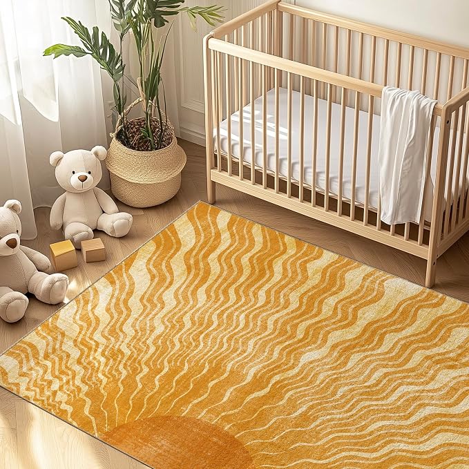 Washable 5x7 Sun Area Rug for Living Room, Retro Brown Sun Modern Boho Large - Image 9