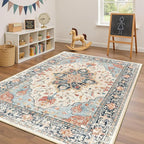RELEANY Area Rugs 4'x6' Washable Non-Slip, Floral Vintage Distress Medallion - Image 3