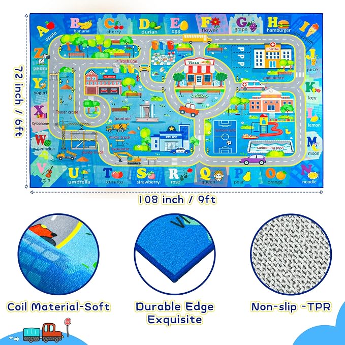 Chicrug 6x9 Car Road Area Rug for Kids Playroom Bedroom, Non Slip Low Pile - Image 2
