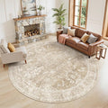 Madane Washable Round Rug 8ft for Living Room, Soft Ultra-Thin Non-Slip Vintage by Madane