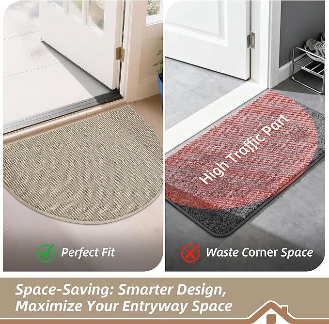 BEQHAUSE Dirt Trapper Door Mat 17" x 30" Half Circle Non-Slip Washable Doormats - Image 6