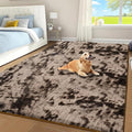 Tie-Dyed Brown Area Rug for Bedroom, 4x6 Fluffy Shag Rugs for Living Room by Unknown