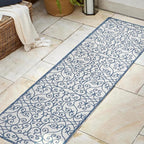 JONATHAN Y Vintage Filigree Indoor Outdoor Runner Rug 2X8 Blue/Cream, Madrid - Image 3