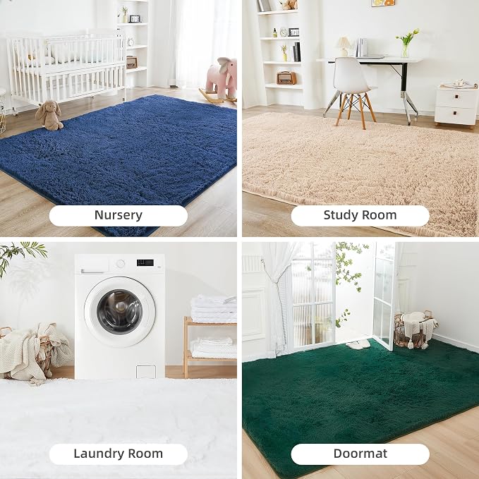 Litanika 8x10 Shag Area Rug for Living Room Bedroom, Dark Blue High Pile Ultra - Image 7