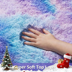 Ophanie Round Rug 4Ft Tie-Dye Rainbow Purple Circle Area Rug, Fluffy Fuzzy - Image 2