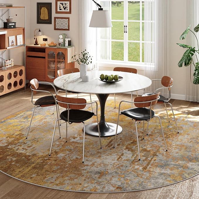 Beige Gold Round Area Rugs 4ft Washable Circle Rug - Image 4