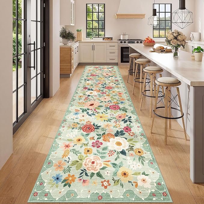 DUKINO 3x12 Washable Runner Rug, Non Slip Soft Floral Hallway Runner Rug - Image 5