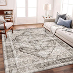CHAMPLANT Washable Area Rug 10'x14' Deep Khaki Retro Flowers Boho Design - Image 2