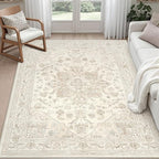 4x6 Area Rugs for Living Room: Vintage Boho Neutral Washable Rug Indoor Soft by Luxturiy