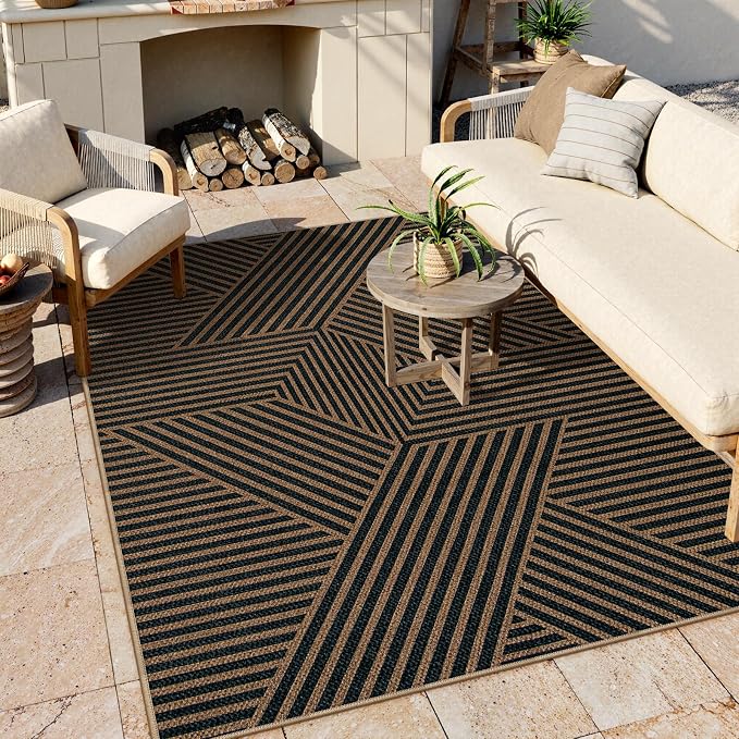 Lahome Enfys Modern Geometric Outdoor Easy Jute Rug, 5x7 Patio Living Room Rug - Image 2