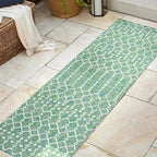 JONATHAN Y Moroccan Geometric Indoor Outdoor Runner Rug 2X8 Green/Cream - Image 3