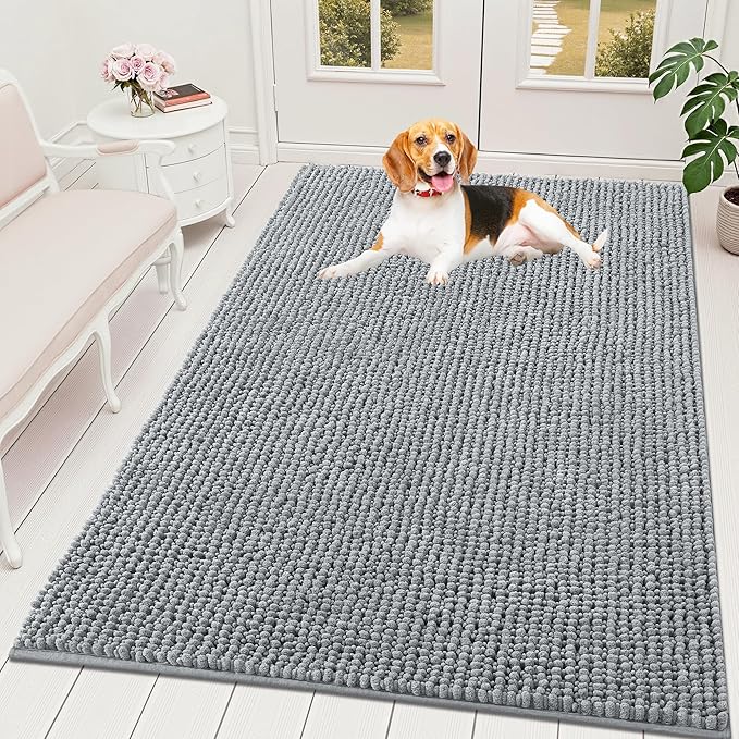 OLANLY Dog Door Mat for Muddy Paws 59x35, Ultra Absorbent Chenille Mud Doormat by OLANLY