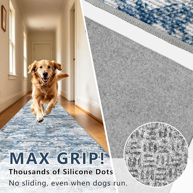 Runners for Hallways Ultra Non-Slip 2x4 Washable Kitchen Rug Abstract Tear and - Image 7