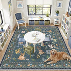 Soalmost Dog 8x10 Area Rugs for Living Room, Machine Washable Animal Floral - Image 2