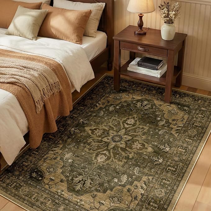RELEANY Area Rugs 3'x5' Washable Non-Slip, Floral Vintage Distress Medallion by RELEANY