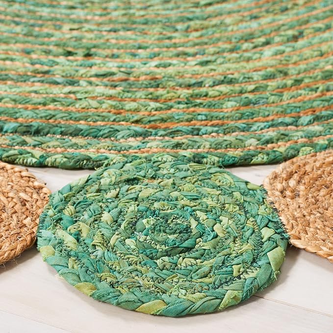 SAFAVIEH Cape Cod Collection 6' Round Green/Natural CAP201Y Handmade Boho - Image 5
