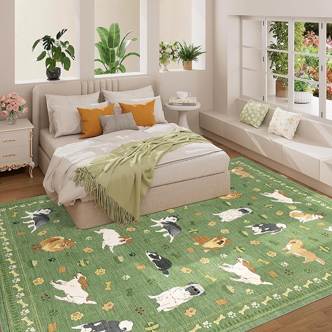 DUKINO 8x10 Area Rug, Non Slip Washable Animal Dog Rug - Image 6