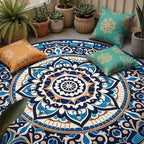 jinchan Mandala Round Rug 6ft Blue Boho Washable Rug Moroccan 6' Round Modern - Image 2
