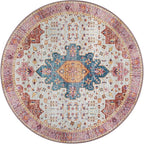 Moynesa Ultra-Thin Washable Round Rug - 6ft Pink Large Living Room Circle Area - Image 8