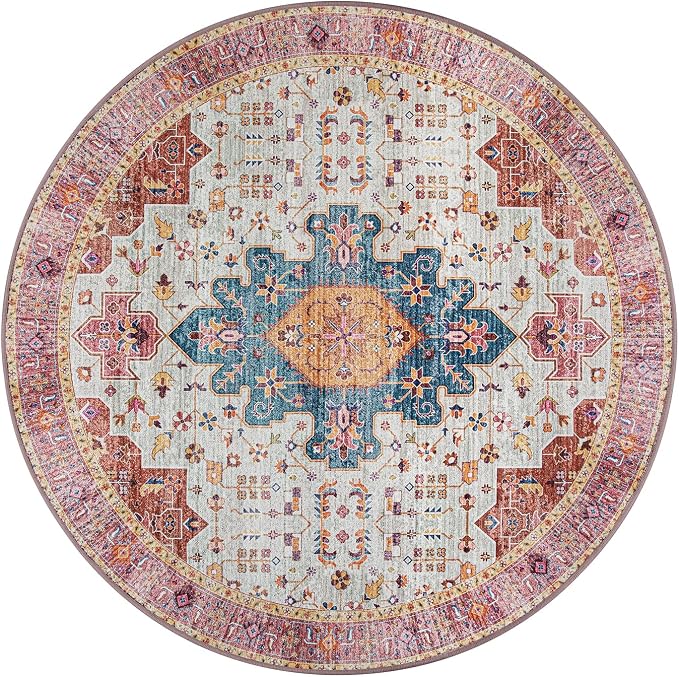 Moynesa Ultra-Thin Washable Round Rug - 6ft Pink Large Living Room Circle Area - Image 8