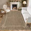 GarveeHome Scalloped Bow Rug for Living Room, Solid Brown Rug for Dorm by GarveeHome