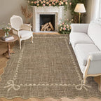 GarveeHome Scalloped Bow Rug for Living Room, Solid Brown Rug for Dorm by GarveeHome