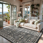 Washable 4x6 Entryway Rug Dark Grey, Non-Slip Low Pile Geometric Area Rug - Image 4