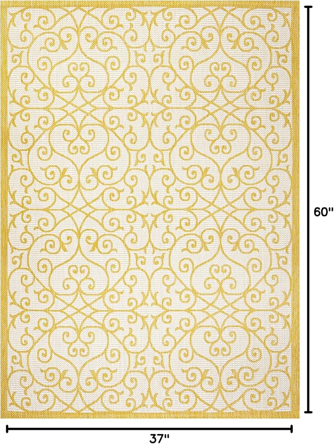 JONATHAN Y Vintage Filigree Indoor Outdoor Area Rug 3X5 Cream/Yellow, Madrid - Image 2