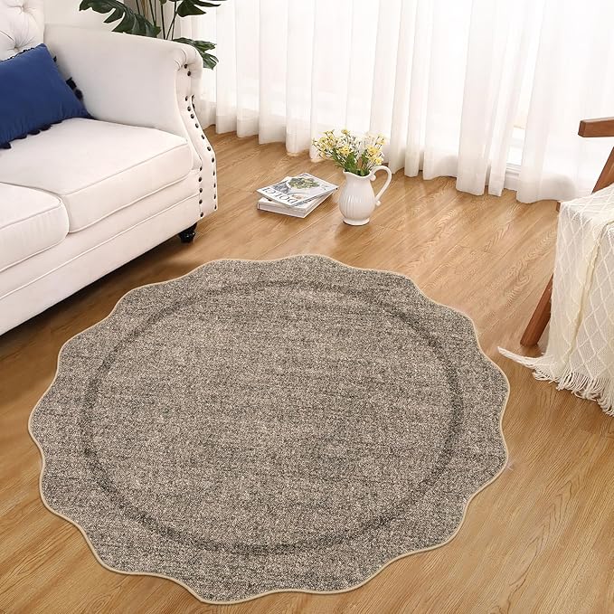 GarveeHome Scalloped Washable Round Rugs, Non-Slip Soft Round Rug 4ft Ultra-Thin - Image 6