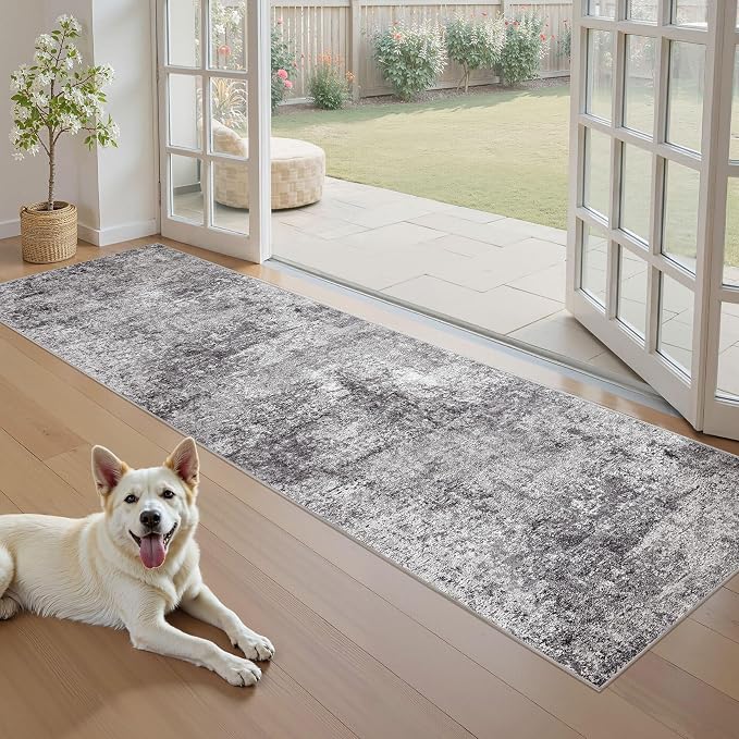 DMOYEST Washable Runner Rug for Hallway: 2.6x8 Neutral Modern Abstract Low Pile - Image 3