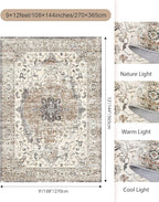 befbee 9x12 Area Rugs for Living Room, Ultra-Thin Washable Rug, Non-Slip - Image 2