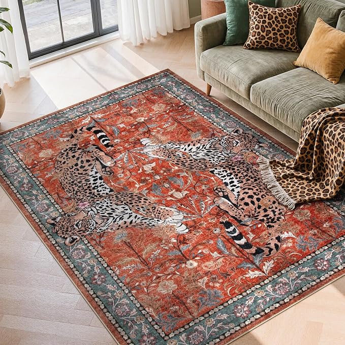 Moynesa Leopard 5x7 Area Rug, Boho Washable Living Room Rug, Non Slip Rugs by Moynesa