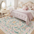 5x8 Pink Floral Nursery Rug – Washable Non-Slip Soft Carpet, Cute Boho Area Rug - Image 2