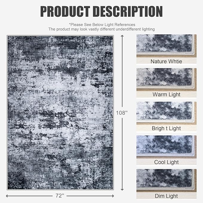 6x9 Area Rug Living Room Rug: Washable Modern Abstract Soft Thin Rug Indoor - Image 2