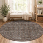 Latte&Fog Round Rug Washable Vintage Non Slip Circle Area Rug | Washable - Image 2