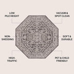 JONATHAN Y Boho Medallion Indoor Outdoor Octagon Area Rug 5 Ft Black/Gray - Image 2